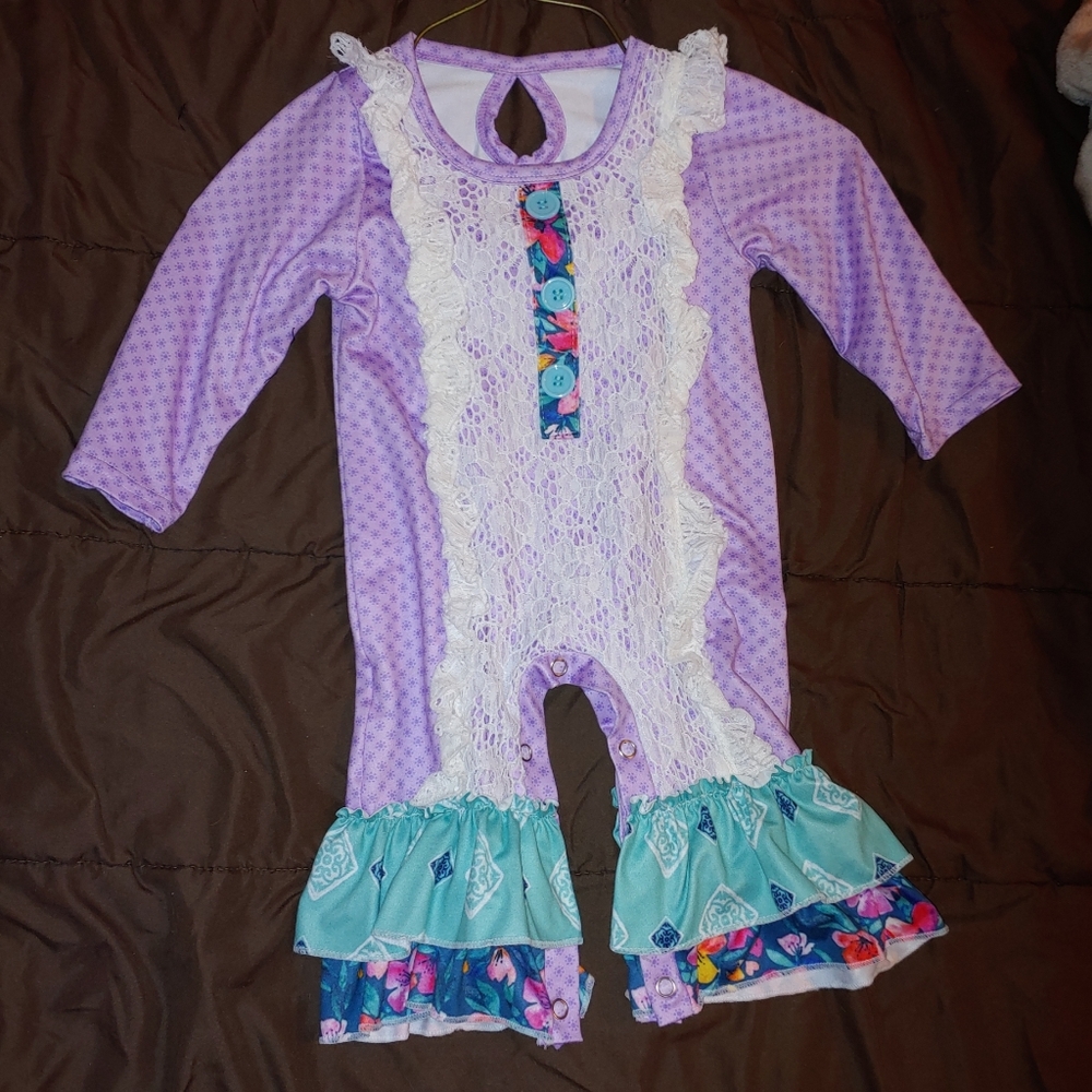 Boho baby ruffle romper boutique 6 to 12 month